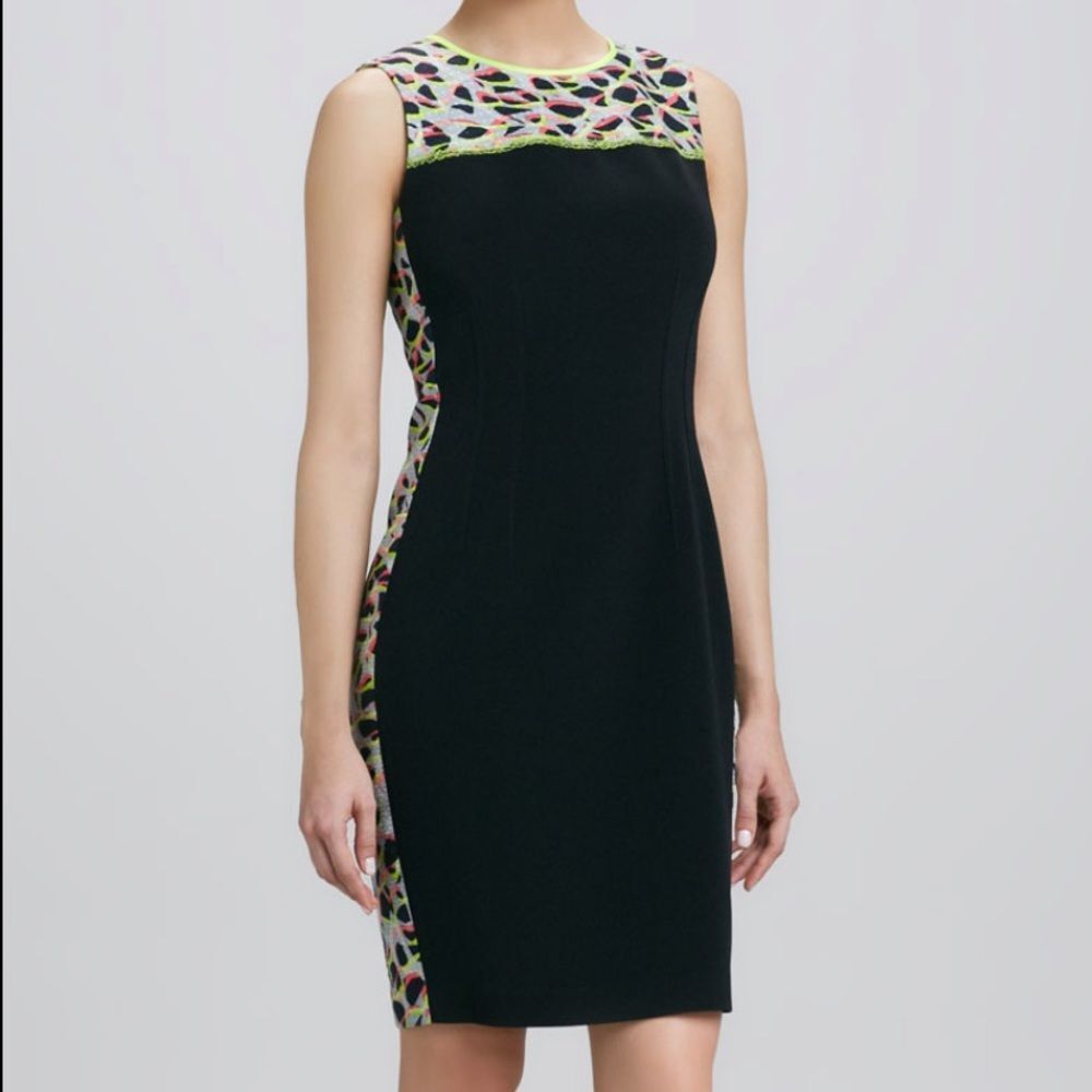 Elie Tahari Cotton/Silk-Blend Sheath Dress with Neon Accents